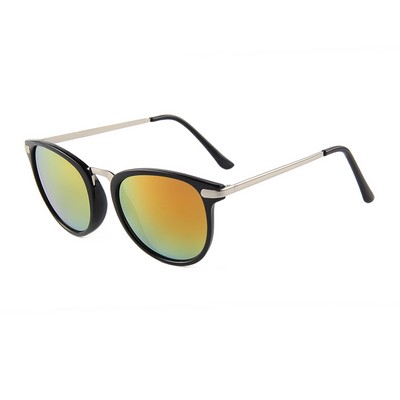 Sunglasses - Red Mirror Lenses - Black Frames - Silver Temples