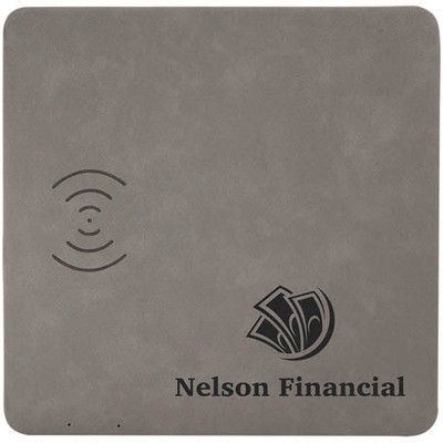 Gray Leatherette Wireless Phone Charging Mat w/USB Cord