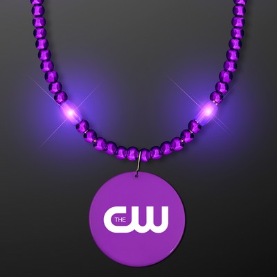 Purple Party LED Bead Necklace with Medallion - PRINTED