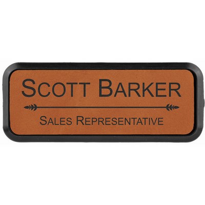 Rawhide Laser Engraved Leatherette Round Corner Badge & Frame (3" x 1")