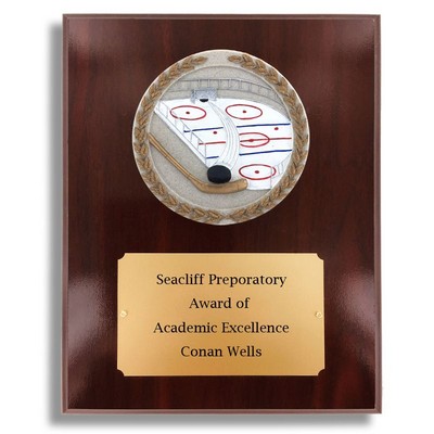 Dark Cherry Walnut Finish Plaque w/Hockey Stone Cast Emblem (8" x 10")