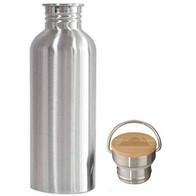 25 Oz. Stainless Steel Water Bottle w/Bamboo Lid