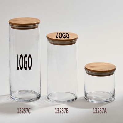 Glass Jar w/Bamboo Wood Cover