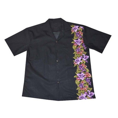 Men's / Unisex Black Hawaiian Tropical Vertical Border Print Cotton Shirt