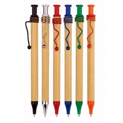 Eco-Friendly Kraft Paper Barrel Ballpoint Pen w/ Steel Clip