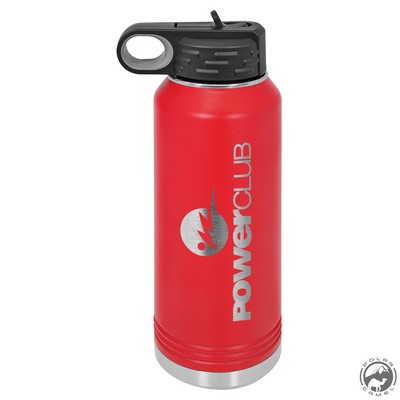 Powder Coated Red Travel Water Bottle Includes Straw