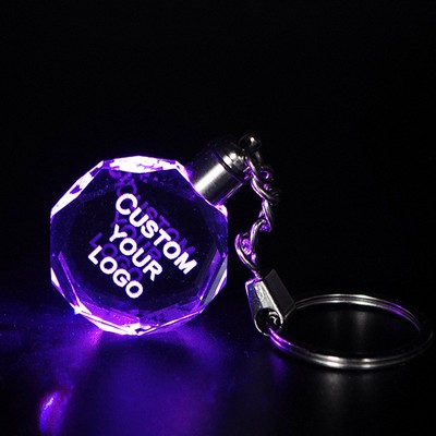 3D Laser Engraving Blank Glass Photo Keyring Transparent Led Crystal Key chain Keychain