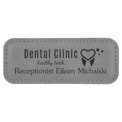 Rectangle Badge with magnet, Gray Faux Leather, 3 1/4" x 1 1/4"