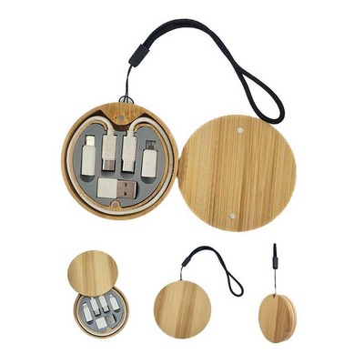 Wood Round Multi USB Charging Adapter Cable Kit