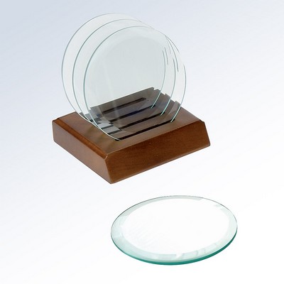 Circle Glass Coaster Set w/Walnut Base