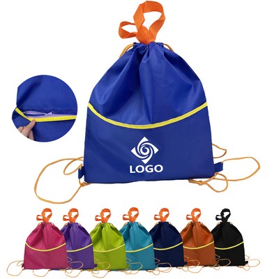 420D Durable Waterproof Drawstring Backpack w/zippered pocket