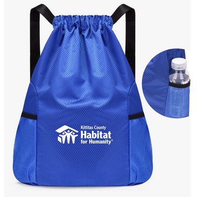 Waterproof Gym Drawstring Backpack w/Mesh Pockets