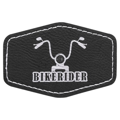 3"x2" Hexagon Patches, Black/Silver Laserable Leatherette