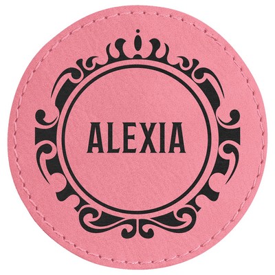 3" Diameter Round Patches, Pink Laserable Leatherette
