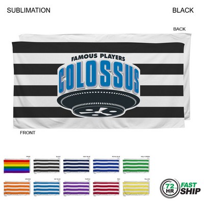 72 Hr Fast Ship - Cabana Stripe Sublimated, Heavier Weight, Plush Velour Terry Beach Towel, 30x60