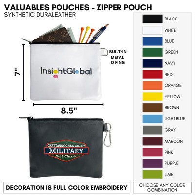 Leather Valuables Zipper Pouch Your Logo Embroidered
