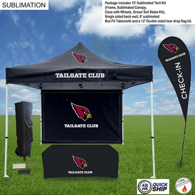 48Hr Quick Ship - Game Day Tailgate Package, 10' Tent kit, Backwall,Tablecloth, double sided Flag