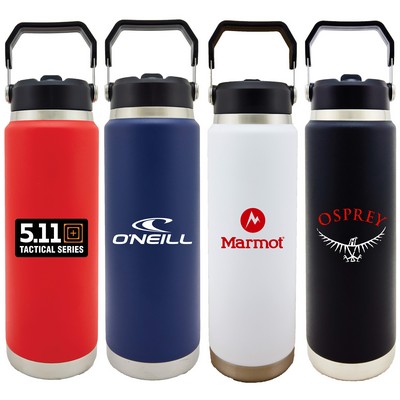 Scenesetter 30oz Double Wall Vacuum Insulated Bottle with Straw and Carrying Handle (Black)