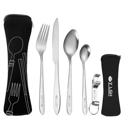 5 In 1 Cutlery Set with Zipper Pouch