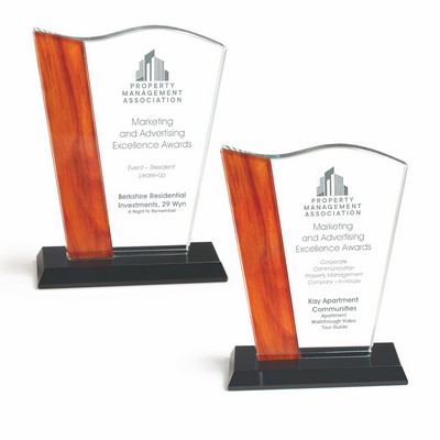 Crystal Wave Award with Wood Edge Imprint (5 1/2"x7 1/4")