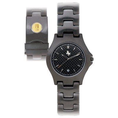 Ladies' Carbon Fiber Wristwatch W/ Gold Medallion