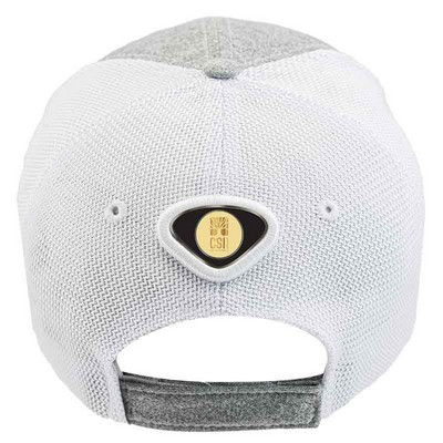 Gray And White Ball Cap W/ Gold Medallion