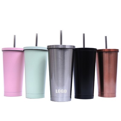 500ml Stainless Steel Coffee Mug With Straw And Double Wall Insulation
