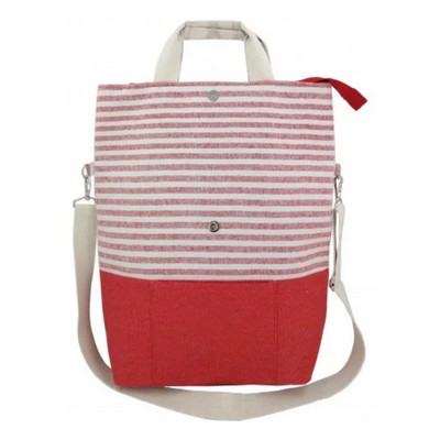 Mannitok Striped 2-Way Carry Fashion Tote, Red