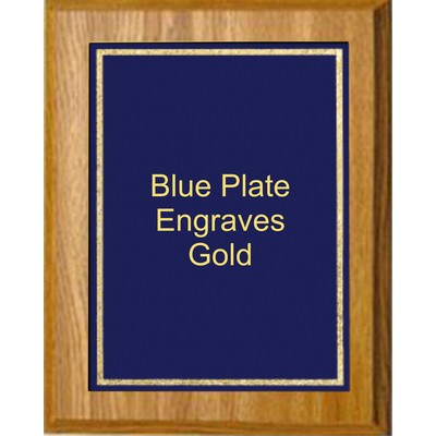 Oak Plaque 9" x 12" - Florentine Frame Designer Plate Blue/Gold 7" x 10" Plate