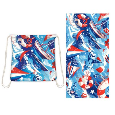 2 in 1 Drawstring Beach Towel Backpack 32 x 63 Inch