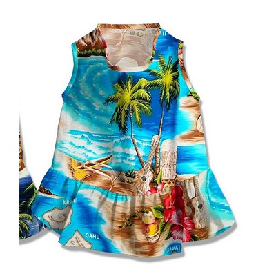 Dog Hawaiian Tropical Print Turquoise Cotton Dress