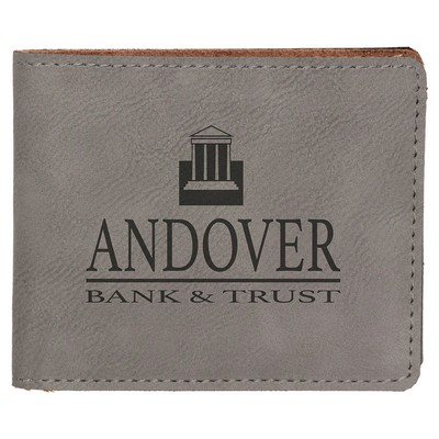 4.5" x 3.5" Gray Leatherette Bifold Wallet