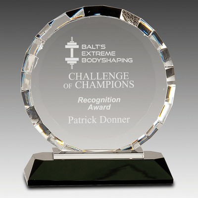 6.5" Clear Crystal Round w/Rectangle Facets on Black Base