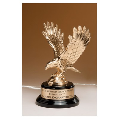 Gold Metal Eagle on a Black Piano Finish Base