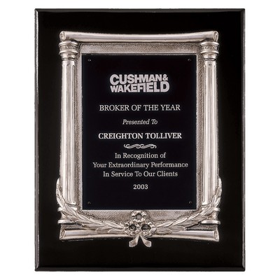 Black Piano Finish Plaque w/Silver Frame Cast & Black Plate