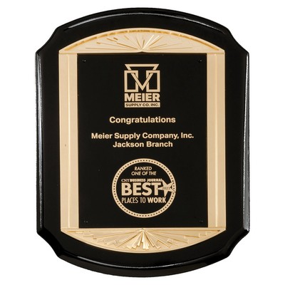 Piano Finish Scalloped Corner Plaque with Frame