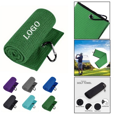 Waffle Microfiber Golf Towel with Carabiner