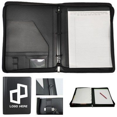 Leather Multi-Pocket Padfolios W/ Zipper Closure