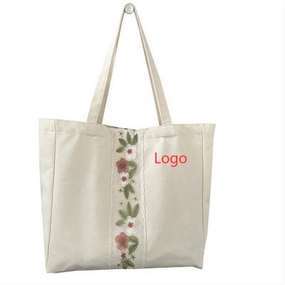 Embroidered Minimalist Canvas Tote Bag
