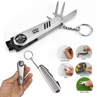 Golf Multifunctional 6-in-1 Divot Repair Tool with Keychain