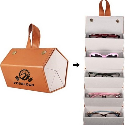 Large Capacity PU Leather Water Resistant 5 Slot Foldable Glasses Organizer Case