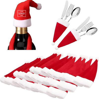 Christmas Hat Knife And Fork Holder Wine Bottle Holder