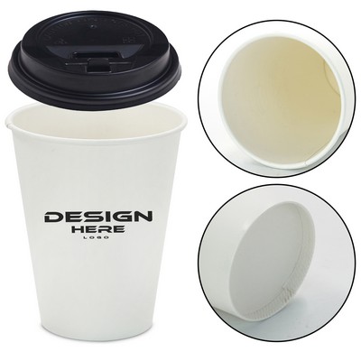 12 Oz Disposable Paper Coffee Cup With Lids