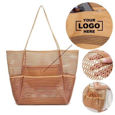 Nylon Mesh Beach Tote Bag For Beach Picnic Vacation