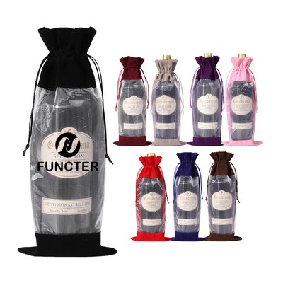 Velvet Organza Patchwork Drawstring Wine Bag
