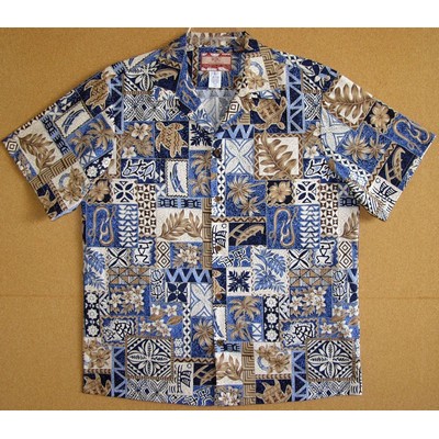 Hawaiian Tropical Print Blue Cotton Shirt