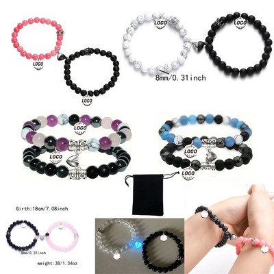 2pcs Couple Heart Decor Beaded Bracelet