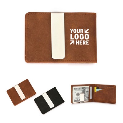 PU Leather Wallet with Stainless Steel Clip