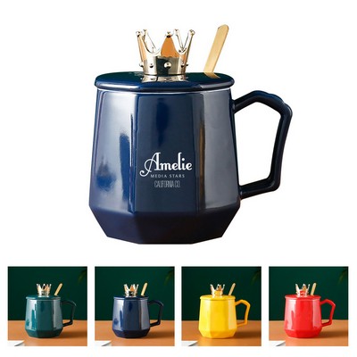 12.5oz Ceramic Beverage Mug with Spoon and Crown Lid