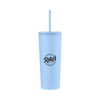 24oz Double Wall Tumble With Leak Proof Plastic Straw